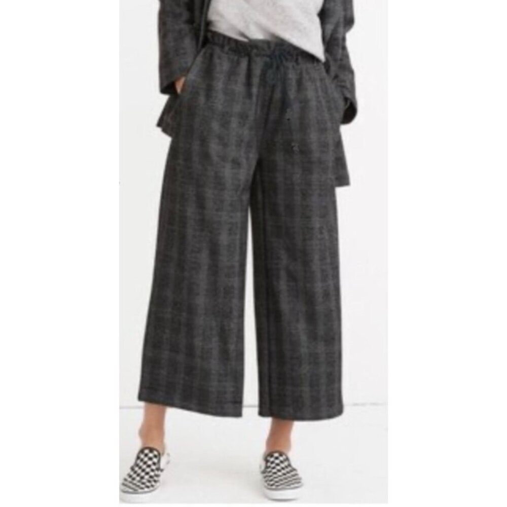 Madewell Women's Black & White Plaid Wide-Leg Cropped Pants Size Medium